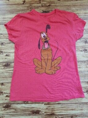 Disney Pink Pluto Vintage Short Sleeve Graphic Shirt Juniors Large L 11/13 Y2K